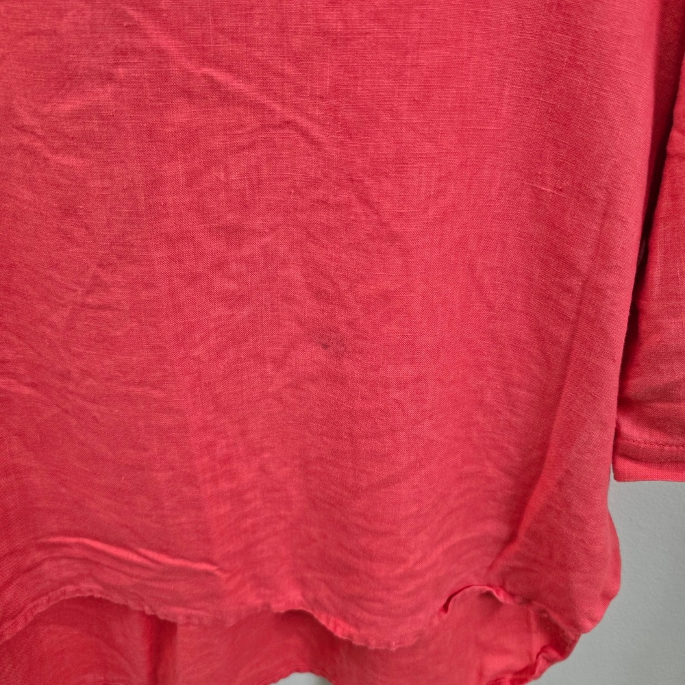 Company Ellen Tracy Coral Pink‎ Linen Half Zip Roll Tab Sleeve Tunic Top Large - Picture 6 of 6